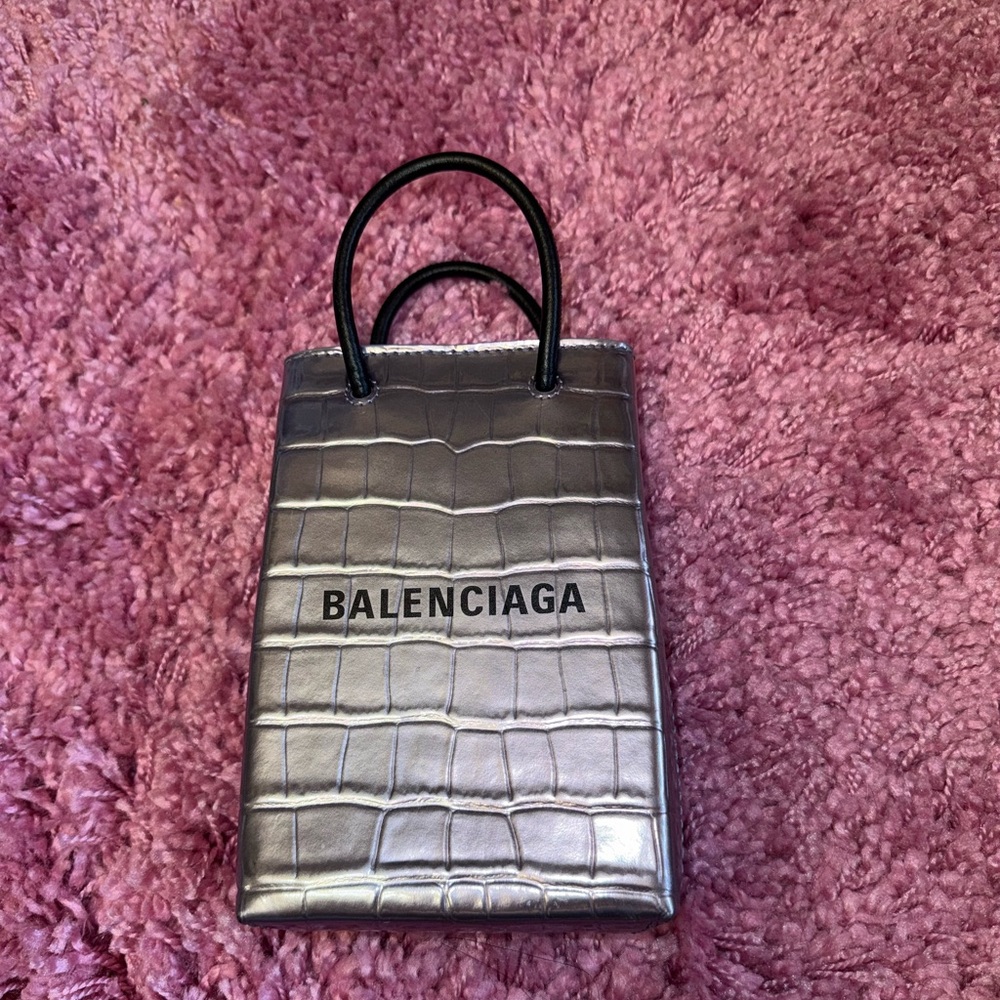 Balenciaga Silver Croc Embossed Mini Tote